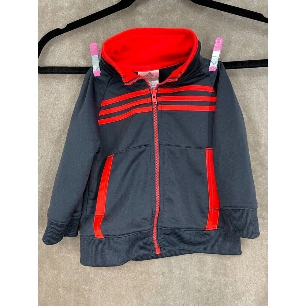 Adidas Track Jacket Infant Sz 12 Month Full Zip Gray Red Stripes Polyester